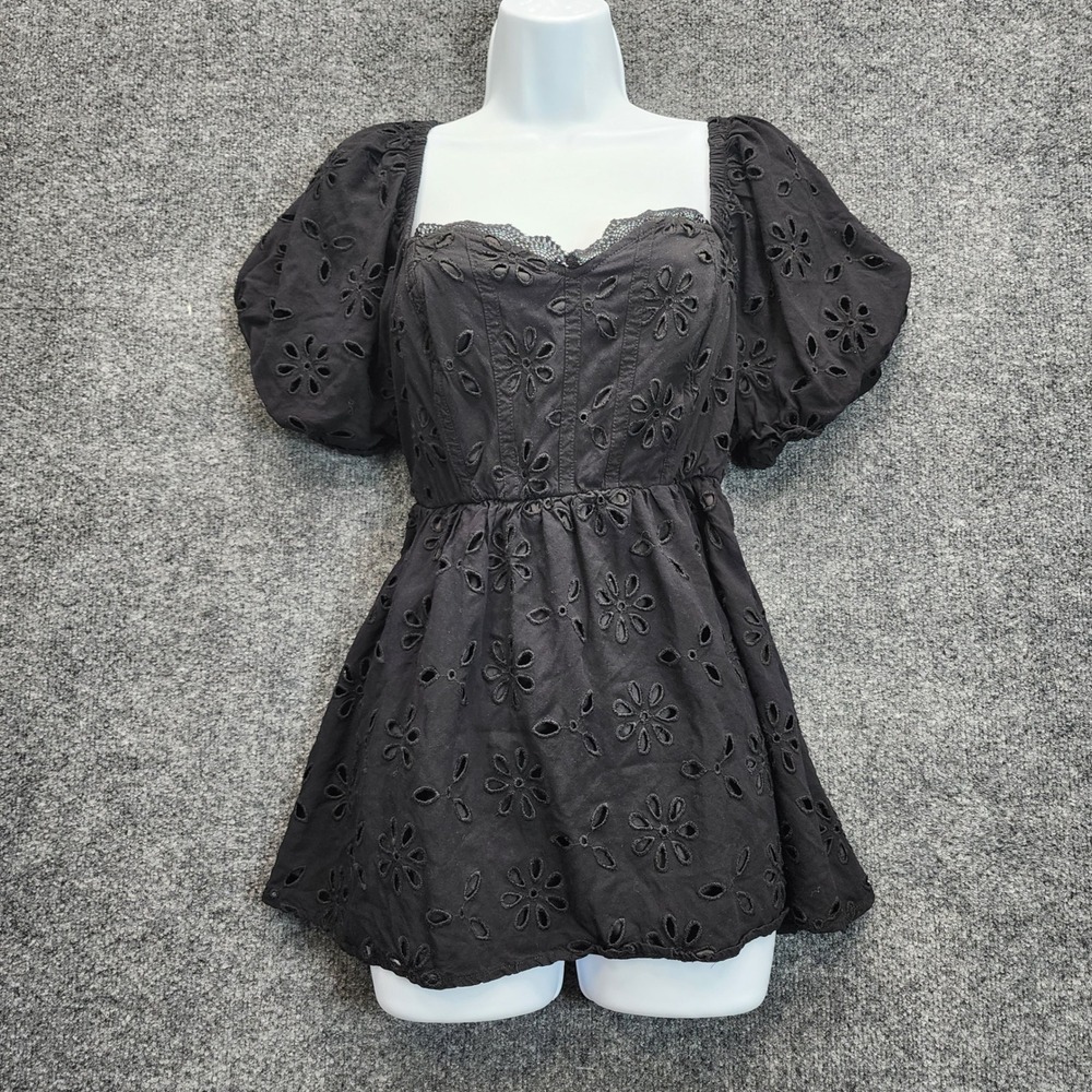 Torrid Women's Eyelet Puff Sleeve Babydoll Peplum Boho Cottagecore Top Size 0